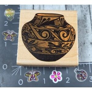 Inkadinkado Southwest Tribal Terra Cotta Pot 5348 Rubber Stamp Wood #B70
